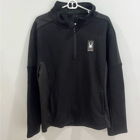 Spyder NWT Men’s Black Gridweb Fleece lined 1/2 Zip pullover size large NWT - Picture 1 of 7